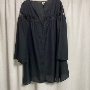 ASOS Swim Coverup shirtdress sheer w circle lace details bell sleeves Size 14